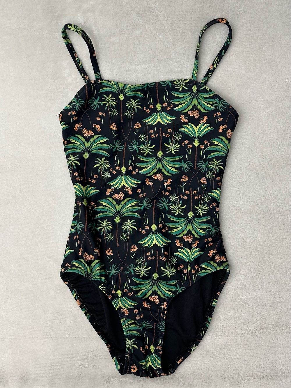 Girl’s Old Navy Black One-Piece Swimsuit with Green Palm Print- Size 8